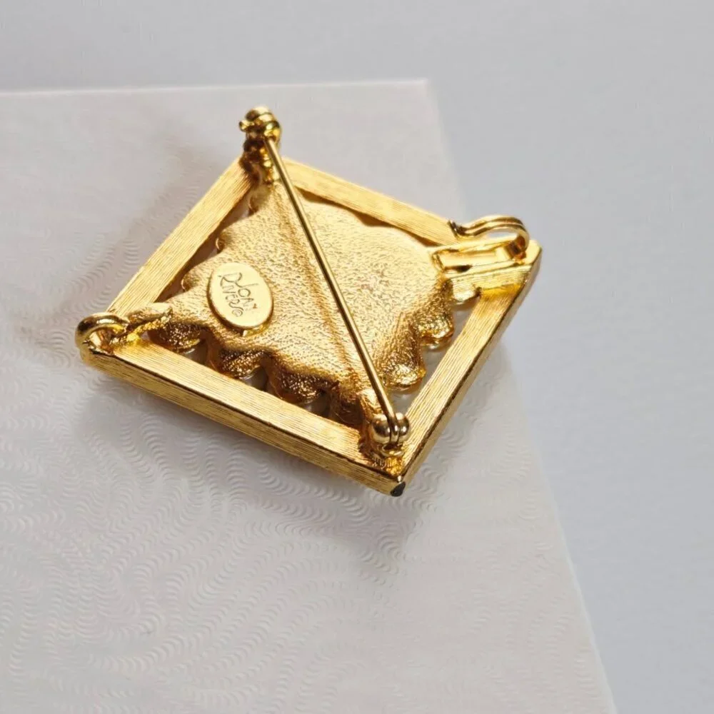 Joan Rivers Square Cluster Faux Pearl Rhinestones Gold Tone Brooch-Incomplete